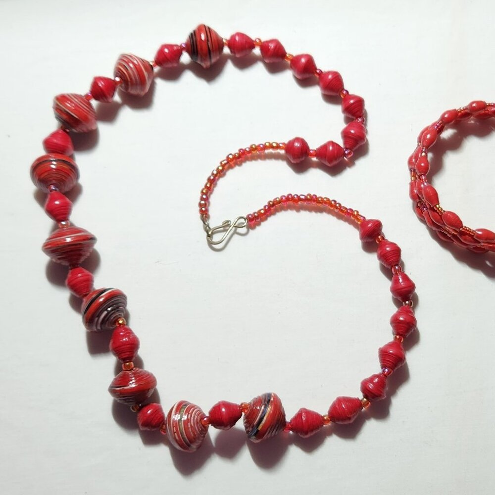 3 FOR $20 Red necklace & bracelet set costume wooden & plastic beads NWOT